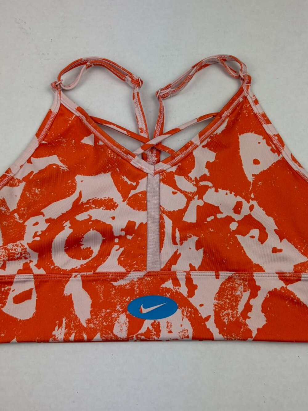 Nike Women's Dri-FIT Indy Icon Clash Sports Bra Orange And Pink Print Size Med